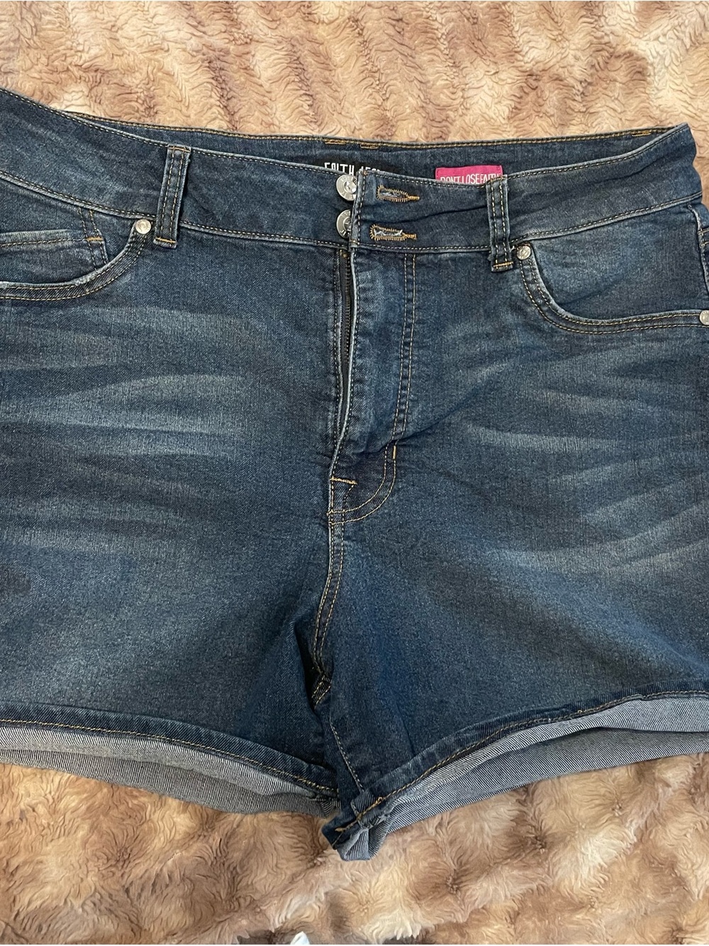 Women’s Dark Blue Denim Shorts - Double Button Waist
